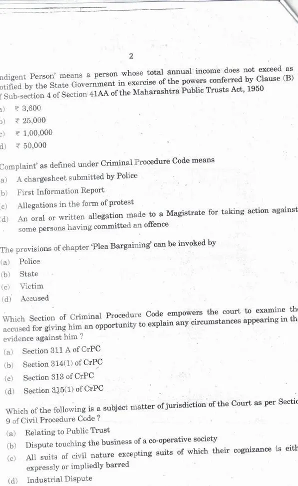 Fundamental Laws & Procedural Laws 2013 Maharashtra MCQ — page 1 instructions scan PDF download