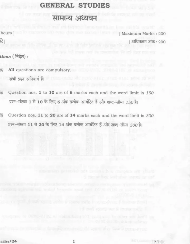 General Studies HCS Mains 2021 Question Paper — page 1 instructions scan PDF download