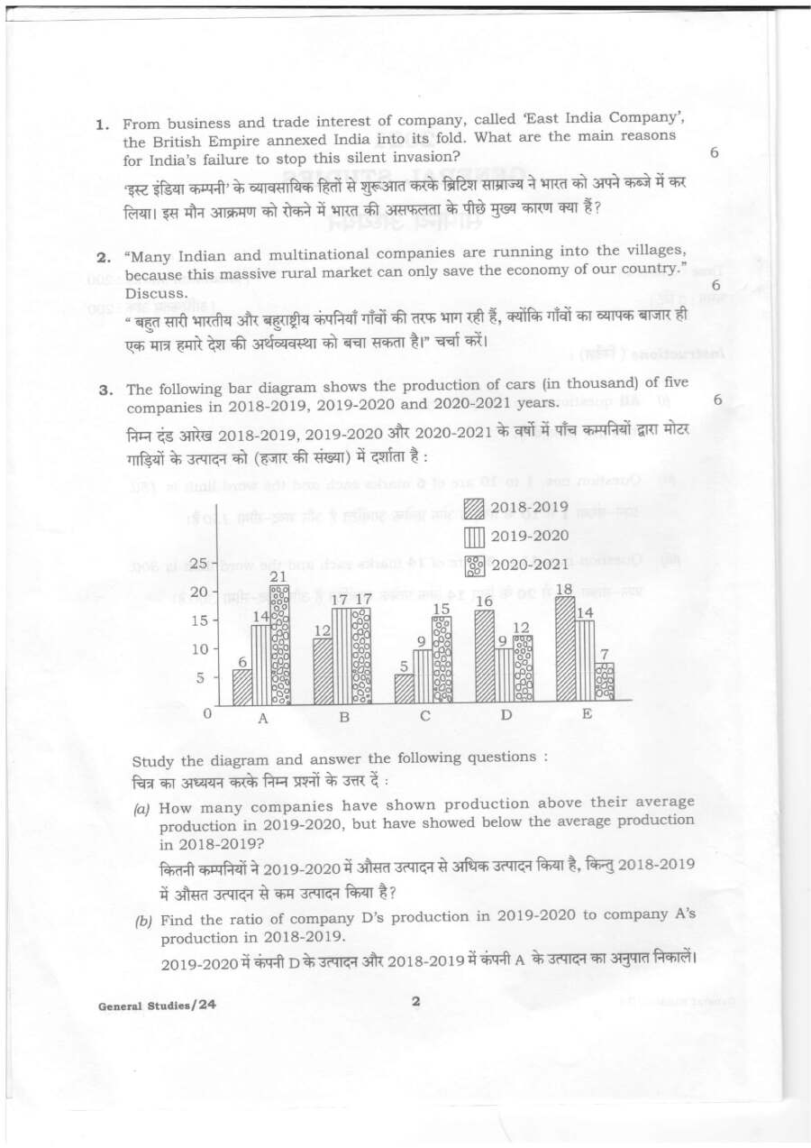 General Studies HCS Mains 2021 Question Paper — page 1 instructions scan PDF download