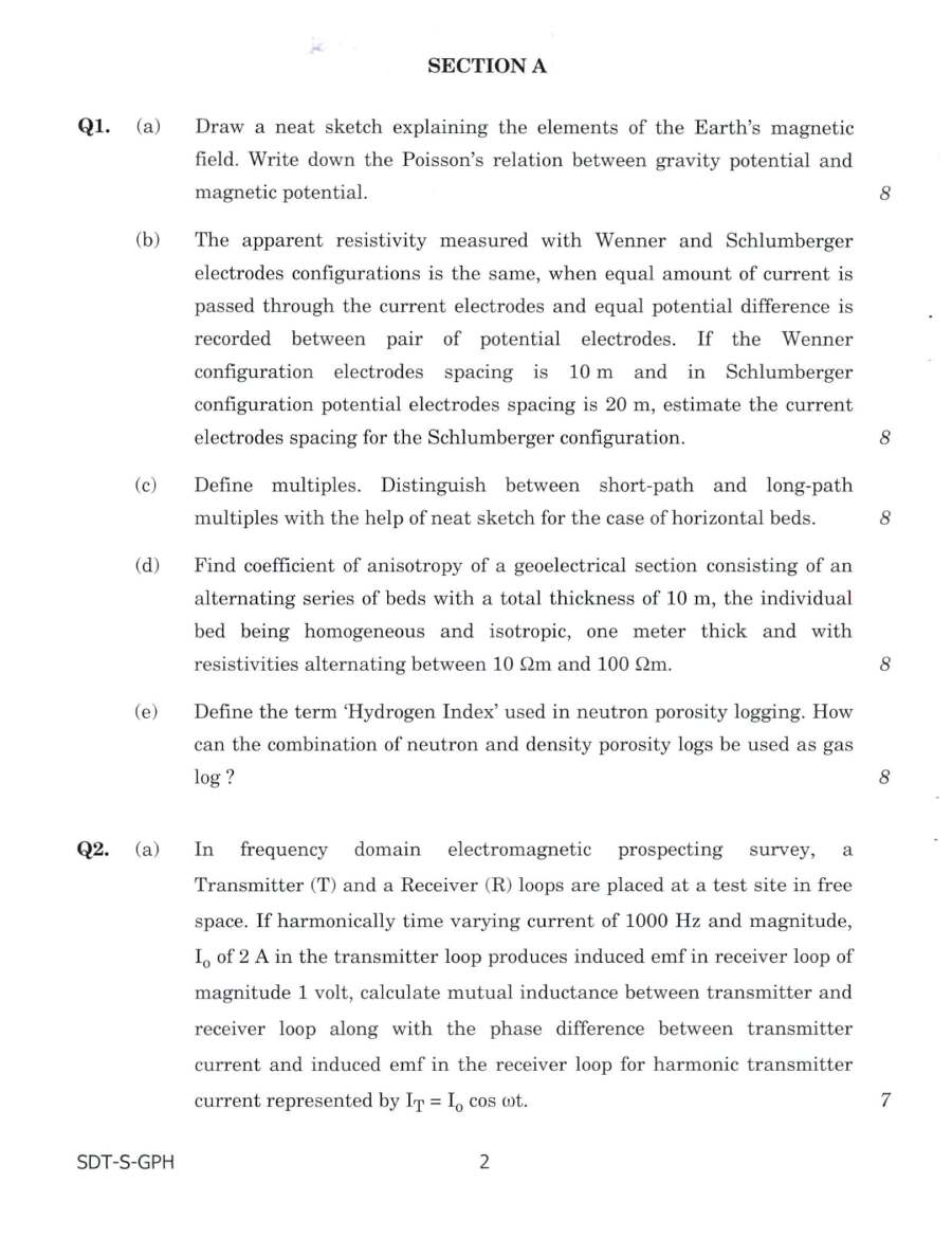 GEO-PHYSICS Paper II 2021 — Combined Geo-Scientist (Main) Exam — page 1 instructions scan PDF download