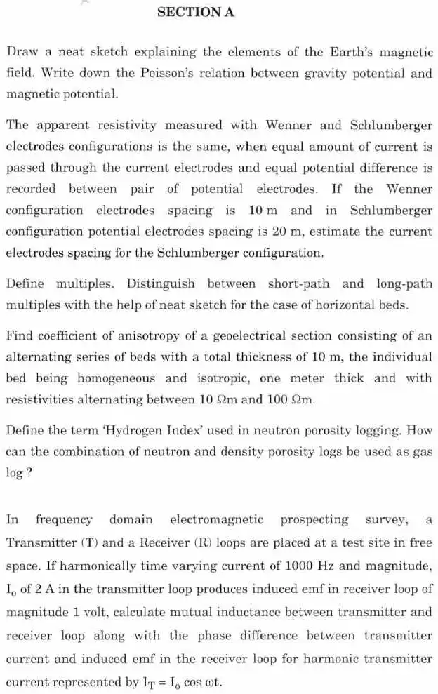 GEO-PHYSICS Paper II 2021 — Combined Geo-Scientist (Main) Exam — page 1 instructions scan PDF download