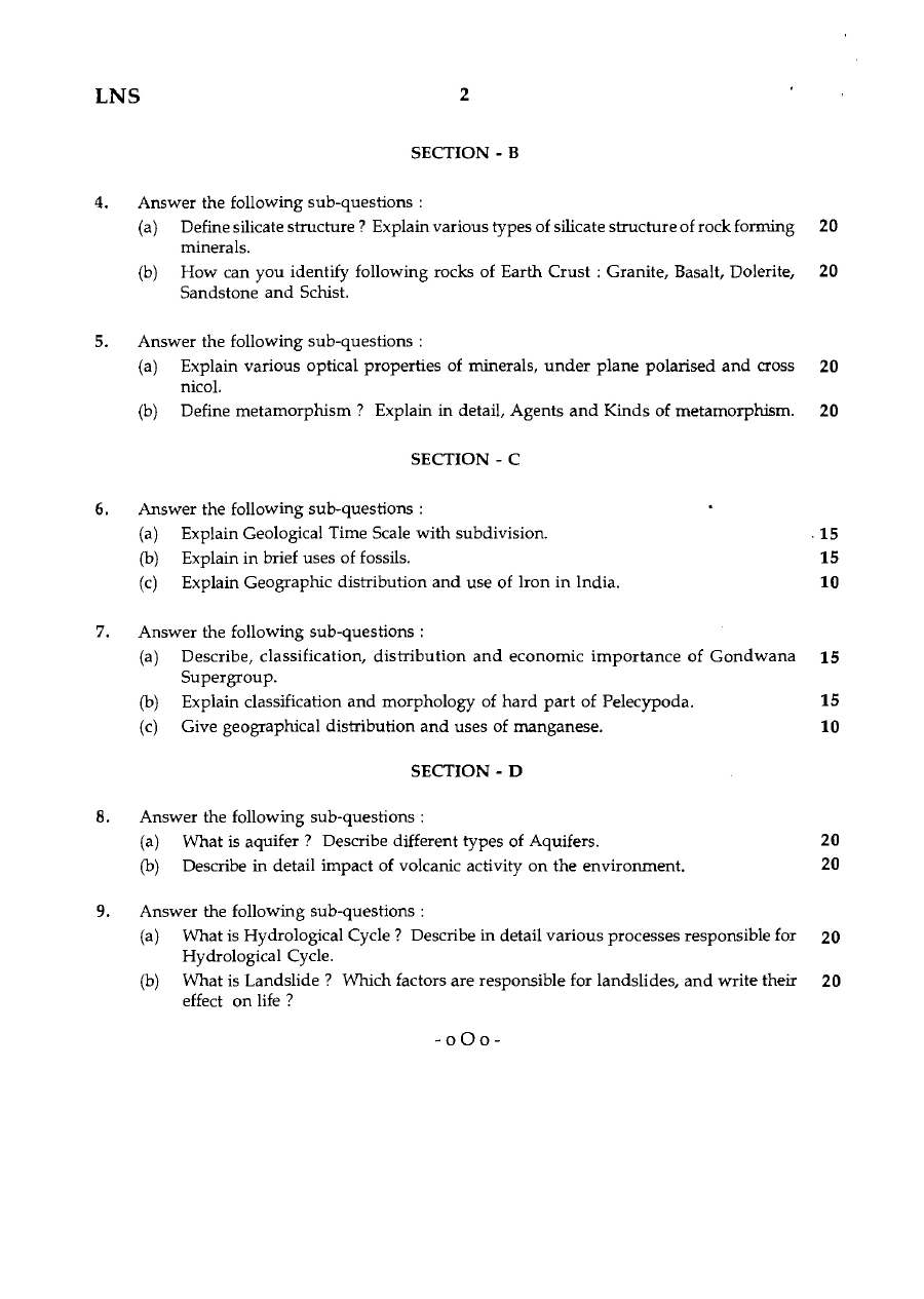 Geology Optional Maharashtra 2008 Paper – Page 1-2 — page 1 instructions scan PDF download