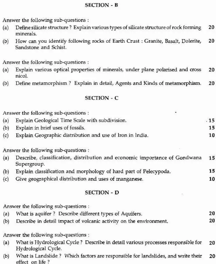 Geology Optional Maharashtra 2008 Paper – Page 1-2 — page 1 instructions scan PDF download