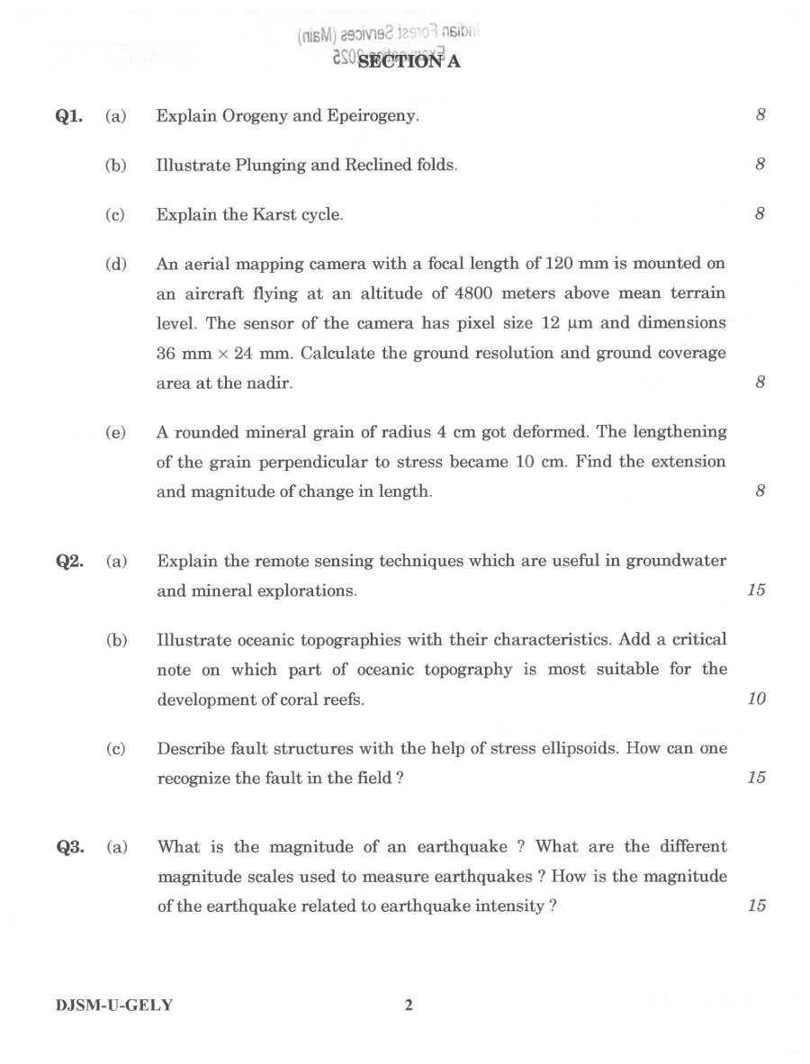 Geology Paper I - IFS Main 2025 (DJSM-U-GELY) — page 1 instructions scan PDF download