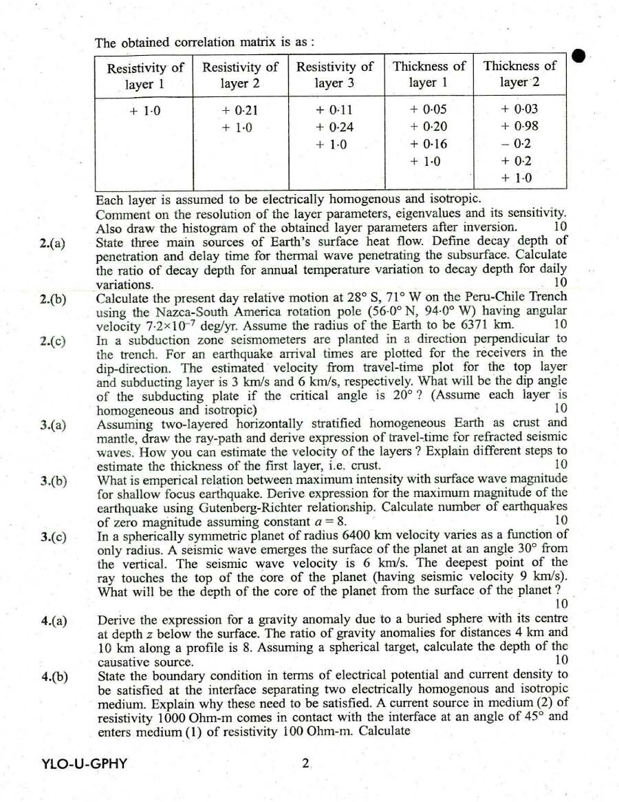 Geophysics Paper I 2018 - Combined Geo-Scientist & Geologist Exam — page 1 instructions scan PDF download