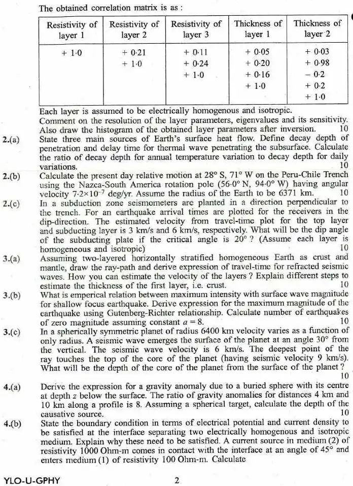 Geophysics Paper I 2018 - Combined Geo-Scientist & Geologist Exam — page 1 instructions scan PDF download