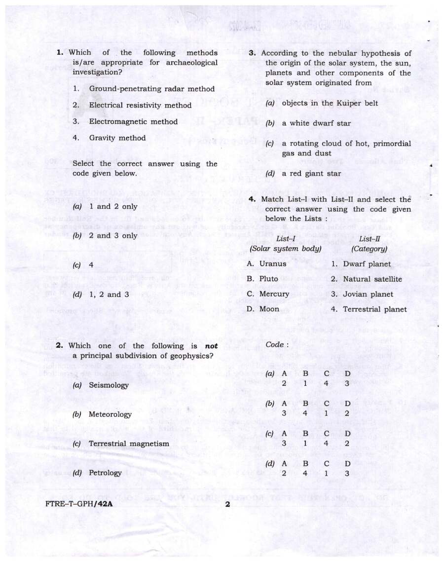 Geophysics Paper-II 2022 – MCQ & Match — page 1 instructions scan PDF download