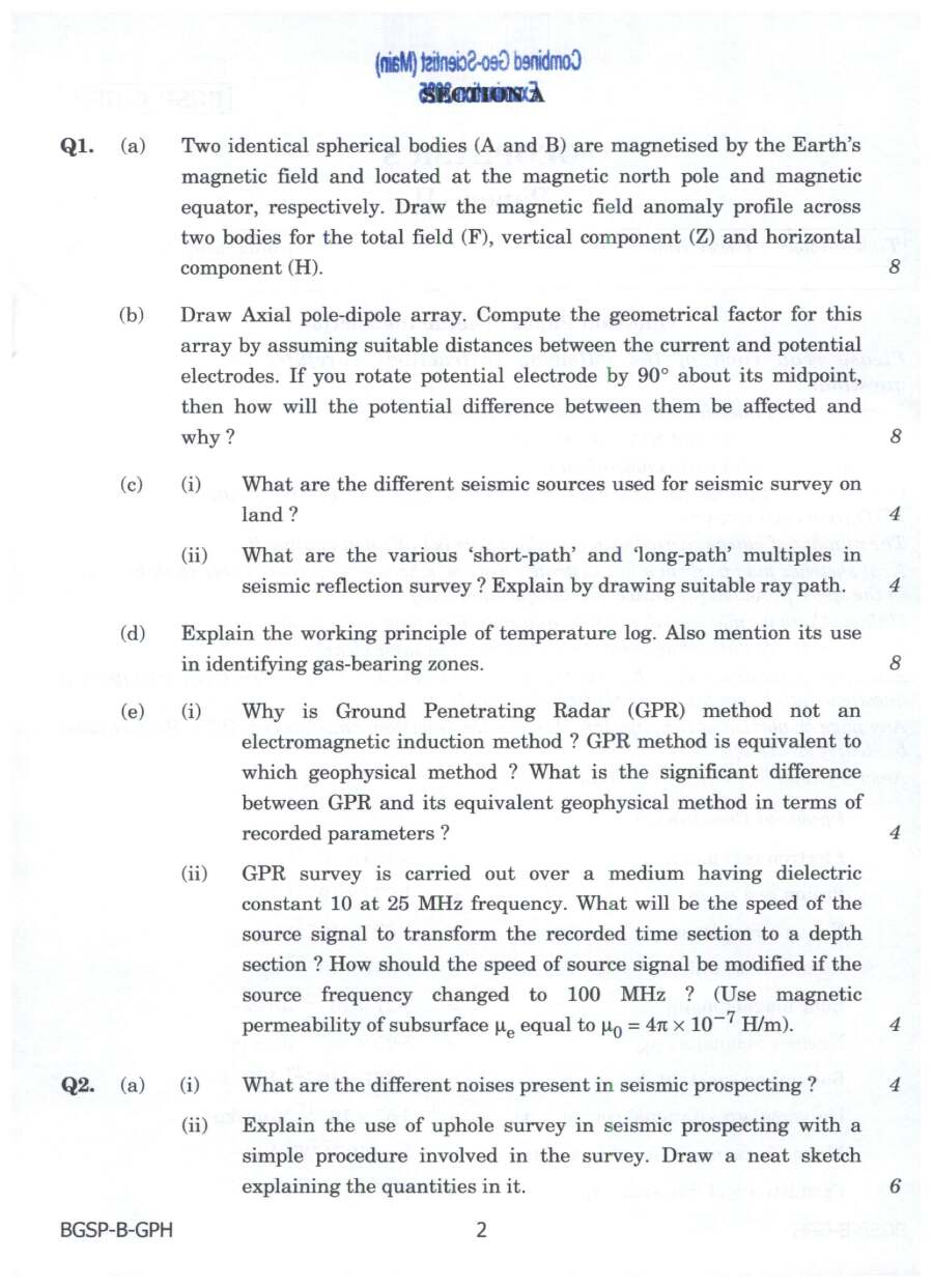 Geophysics Paper II UPSC 2025 Main — page 1 instructions scan PDF download