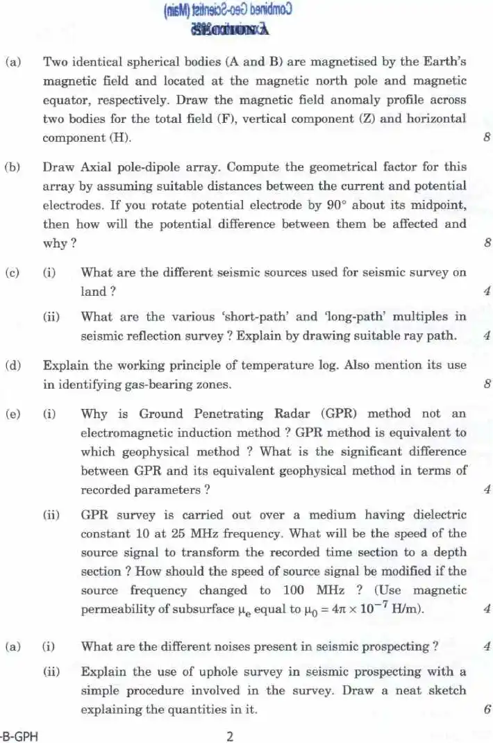 Geophysics Paper II UPSC 2025 Main — page 1 instructions scan PDF download