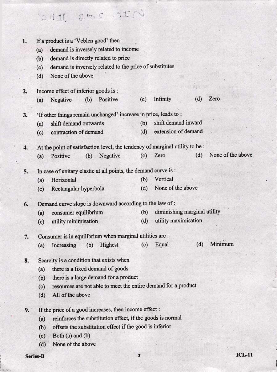 GIC Main 2018 Economics question paper page 1 instructions scan PDF download UKPSC Lecturer Exam