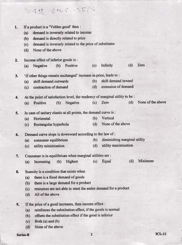 GIC Main 2018 Economics question paper page 1 instructions scan PDF download UKPSC Lecturer Exam