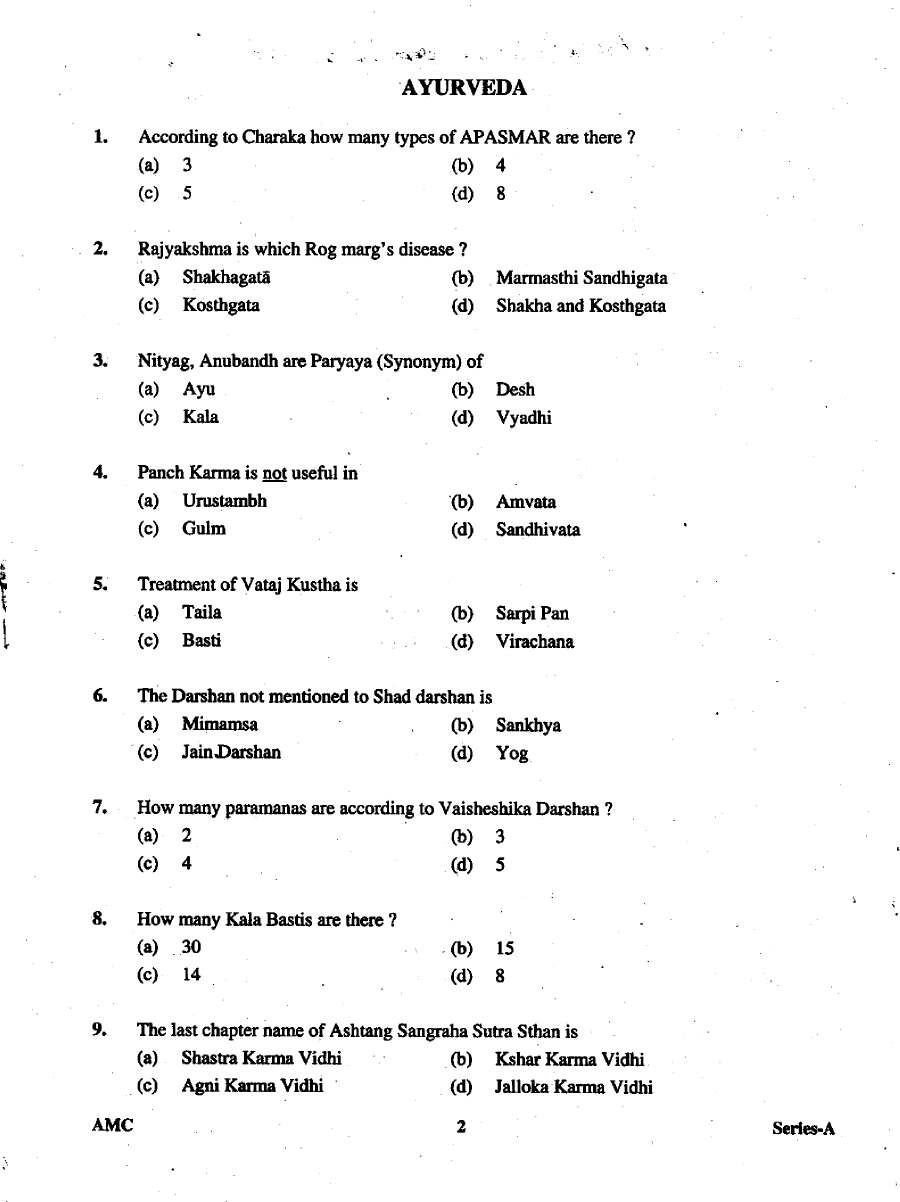 Government Ayurvedic Lecture Screening Exam 2005 question paper page 1 instructions scan PDF download UKPSC Ayurved