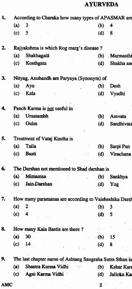 Government Ayurvedic Lecture Screening Exam 2005 question paper page 1 instructions scan PDF download UKPSC Ayurved