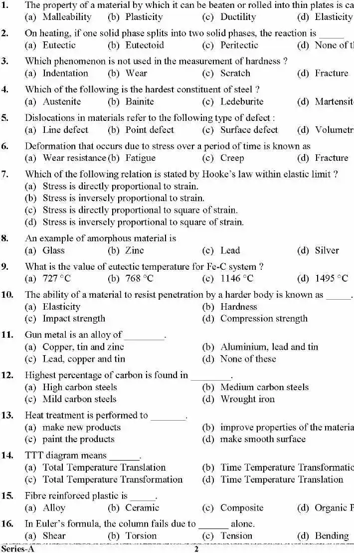 UKPSC ITI Foreman Automobile Engineering question paper page 1 instructions scan PDF download for Government Industrial Training Institute Foreman Instructor Examination 2024.