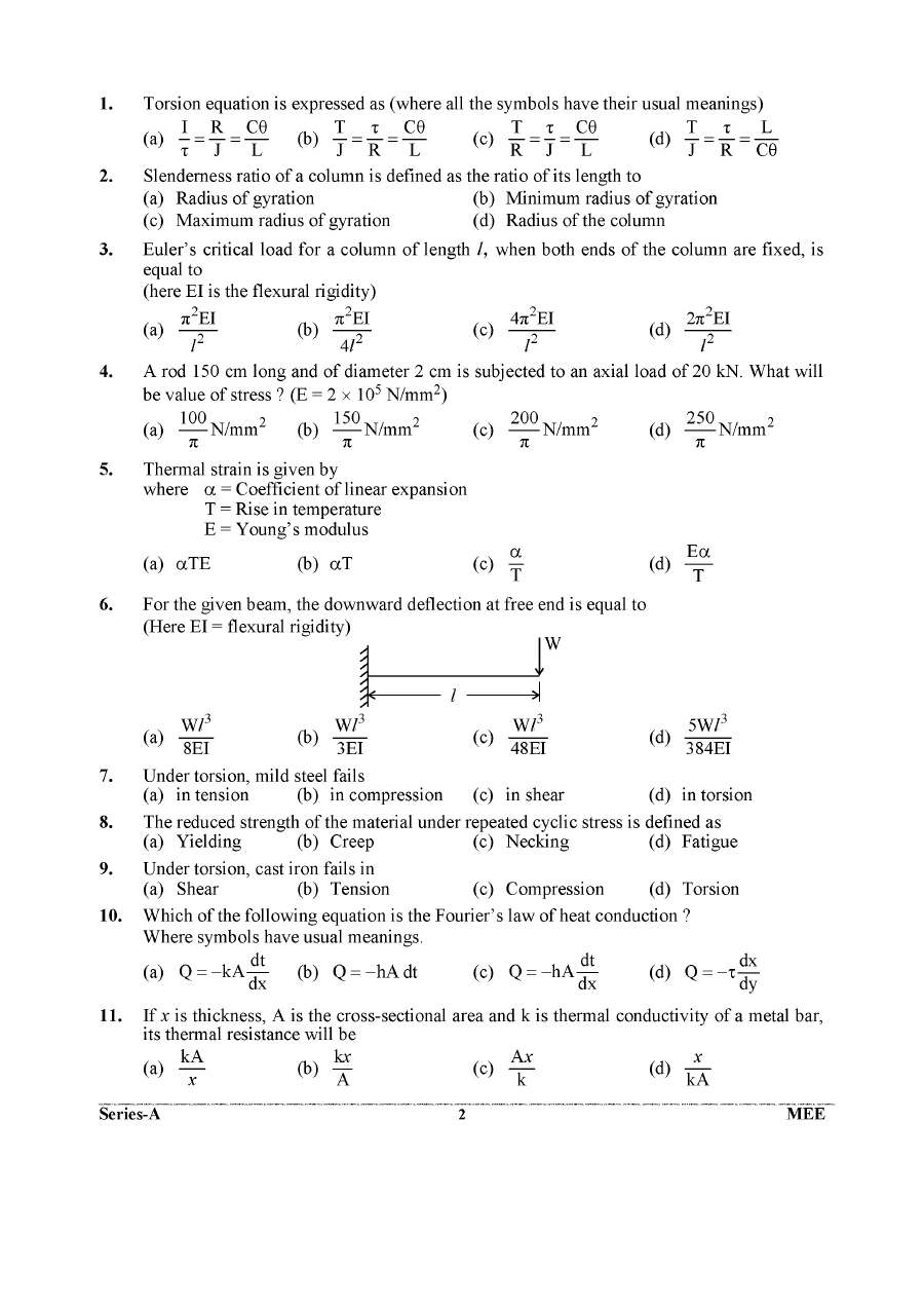 UKPSC Mechanical Engineering Question Paper 2024 page 1 instructions scan PDF download for Foreman Instructor Exam