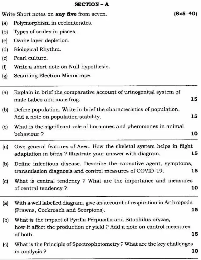 Maharashtra Forest Services Main Examination 2024 Zoology Government of Maharashtra question paper page 1 instructions scan PDF download