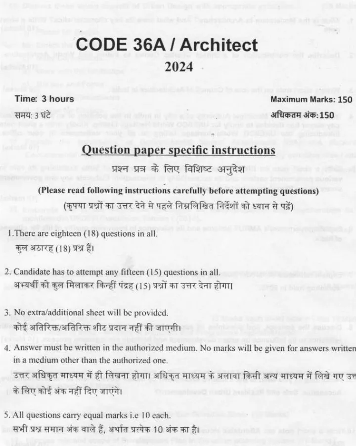 Assistant Architect (Group-B) Haryana 2024 – Exam Overview & Questions — page 1 instructions scan PDF download