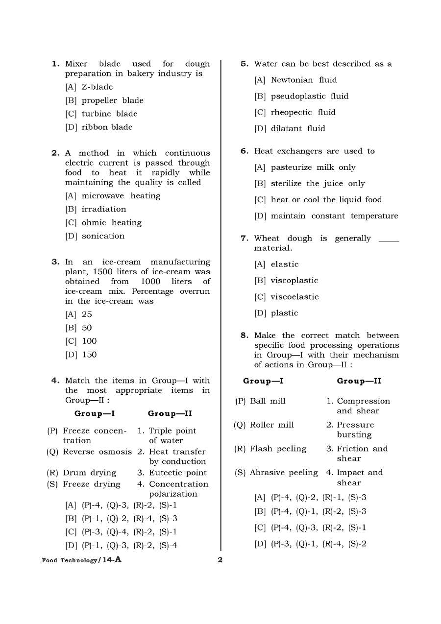 Haryana Food Tech Lecturer 2021 MCQ Paper — page 1 instructions scan PDF download