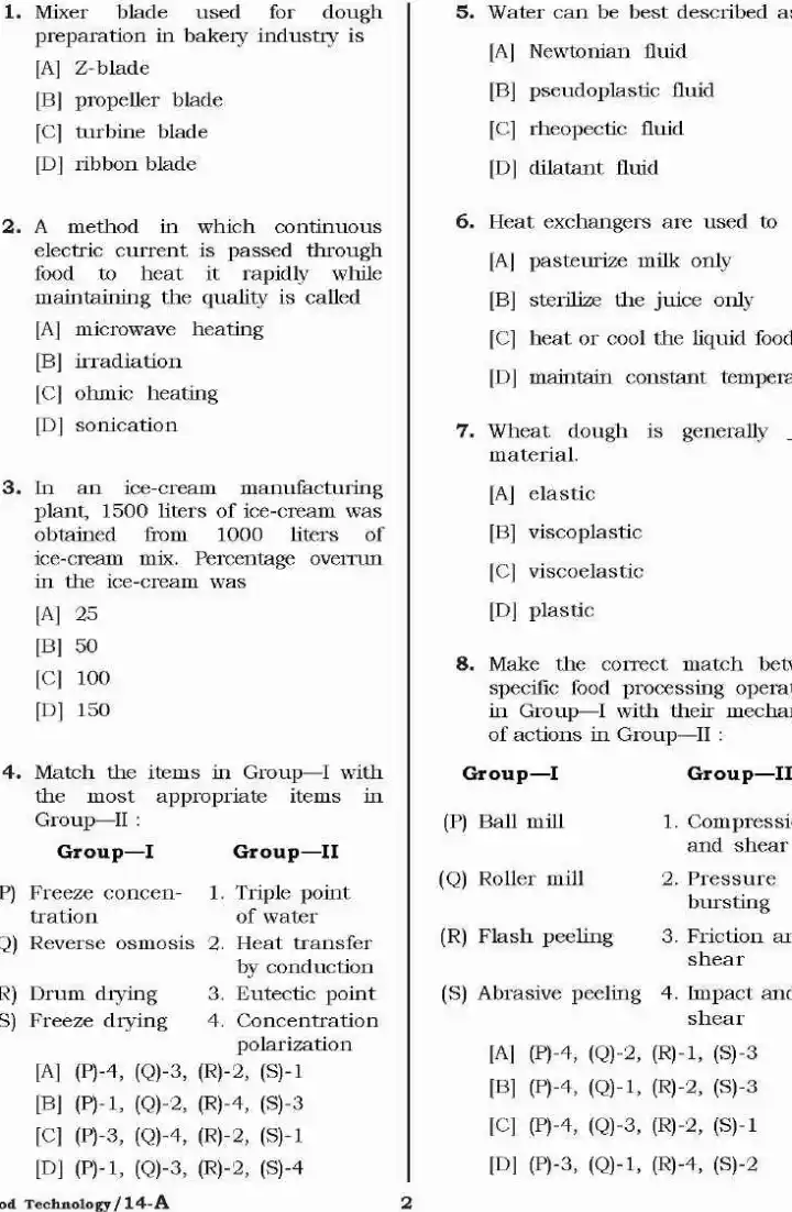 Haryana Food Tech Lecturer 2021 MCQ Paper — page 1 instructions scan PDF download