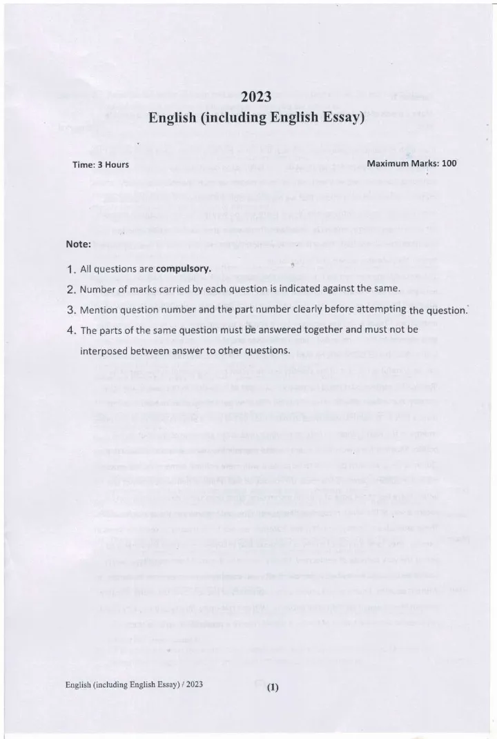 HCS Administrative English Paper 2023 – Haryana Mains — page 1 instructions scan PDF download