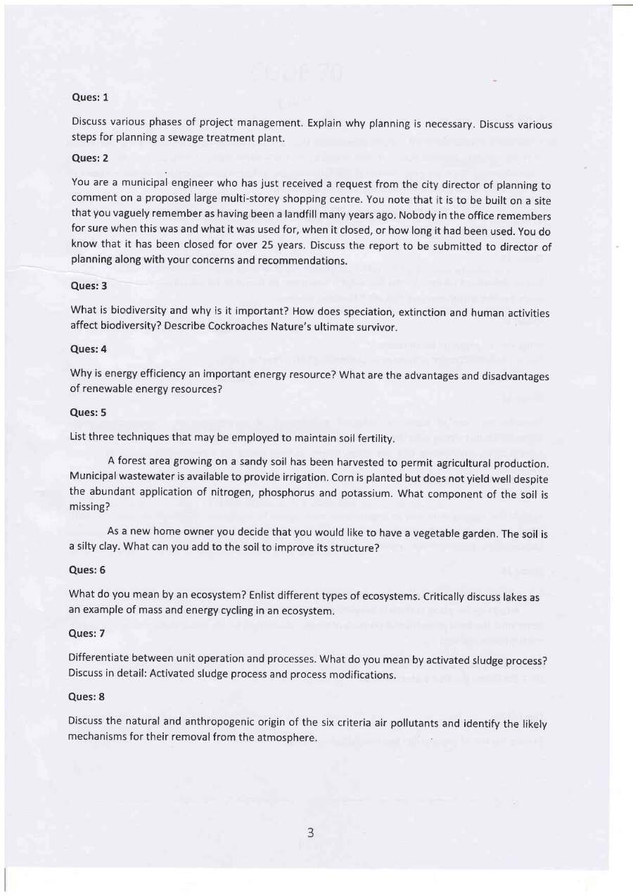 Exam page 1: ENV code 70, 3 hours, 150 marks, bilingual English/Hindi instructions