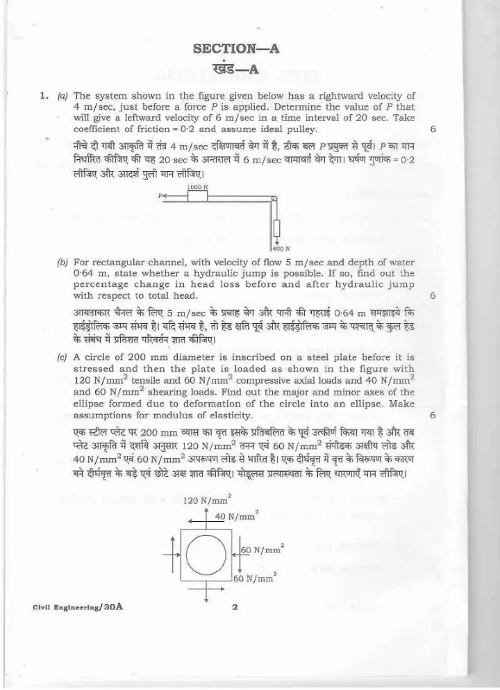 Civil Engineering HCS Mains 2021 Question Paper (Page 1-2) — page 1 instructions scan PDF download