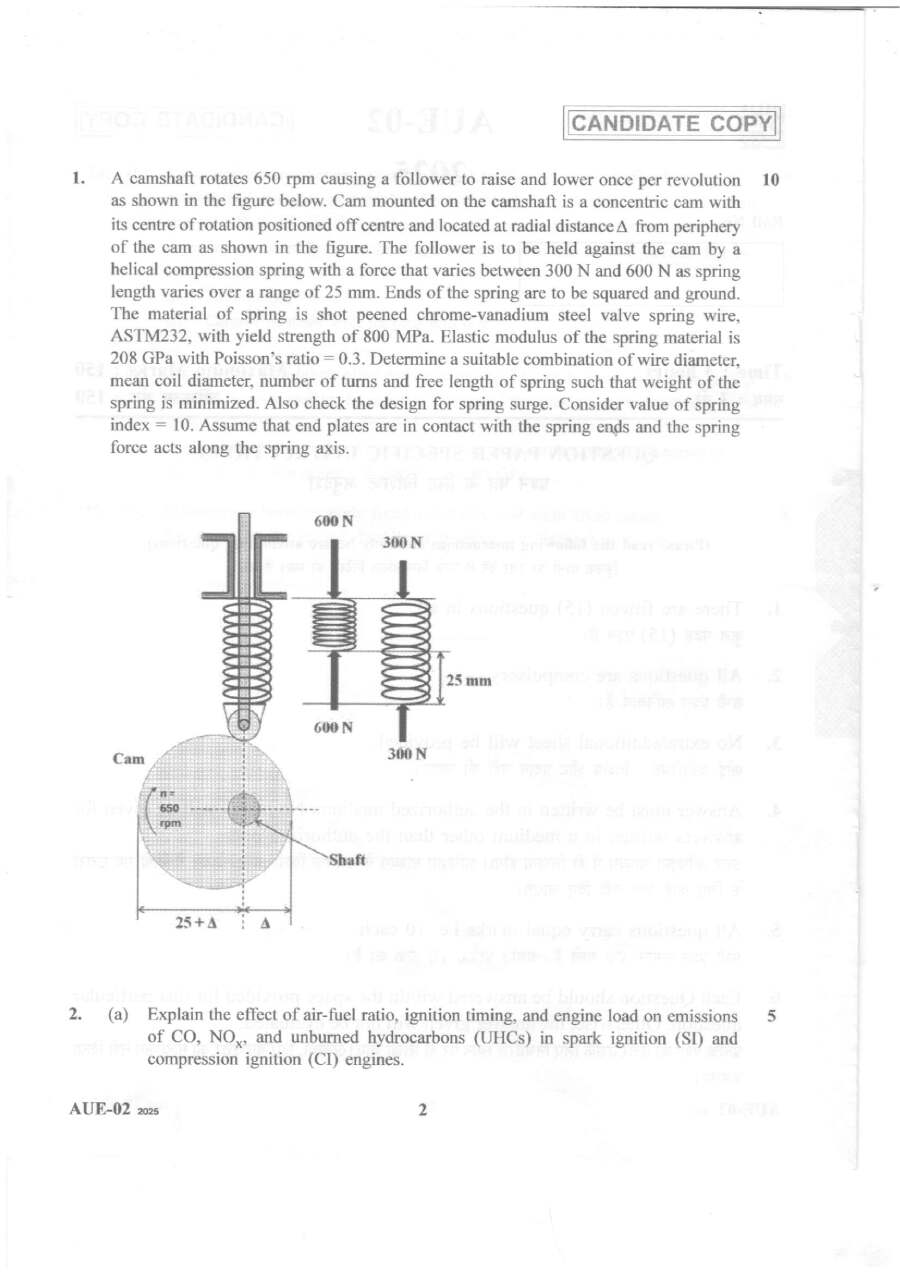 Haryana AUE-02 2025 Lecturer Auto Engg Paper — page 1 instructions scan PDF download