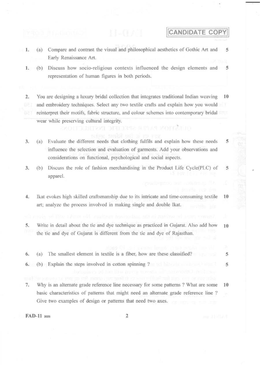 FAD-11 Fashion Design Lecturer Exam 2025 - Haryana — page 1 instructions scan PDF download