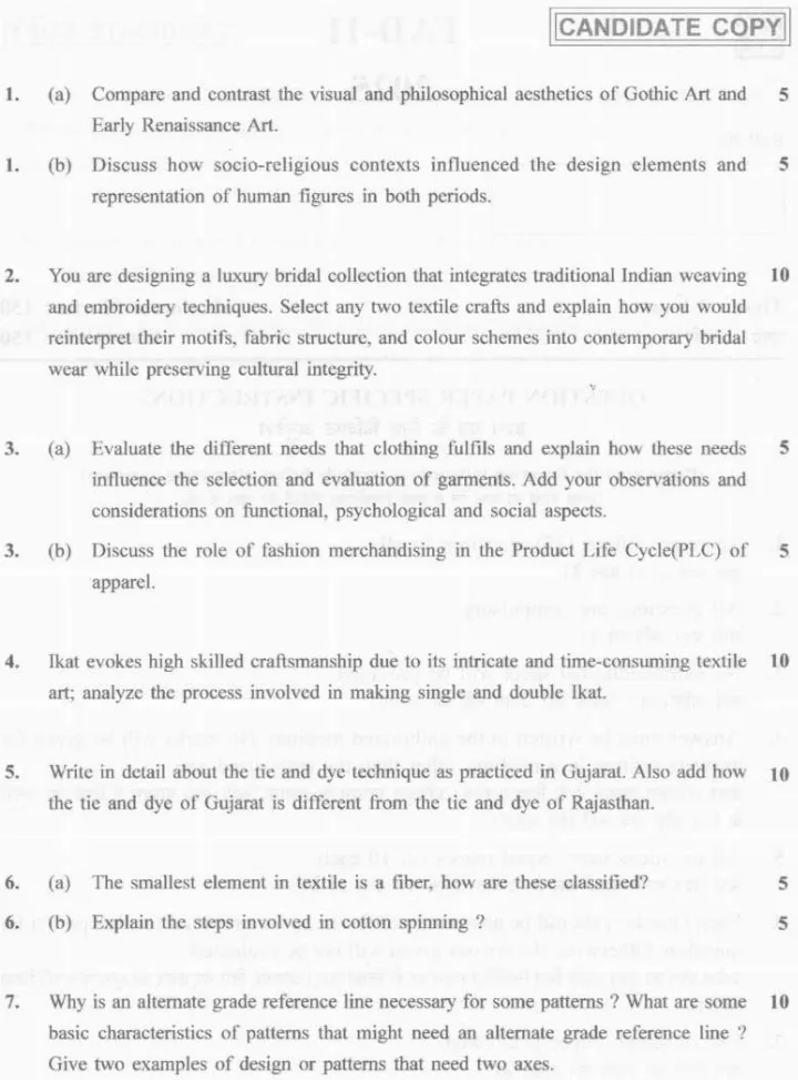 FAD-11 Fashion Design Lecturer Exam 2025 - Haryana — page 1 instructions scan PDF download