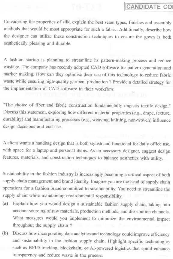 Lecturer in Fashion Technology 2025 HPSC question paper page 1 instructions scan PDF download