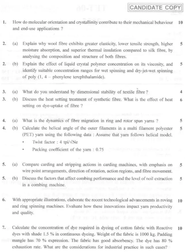 Haryana TET-06 Textile Technology Lecturer Paper 2025 — page 1 instructions scan PDF download