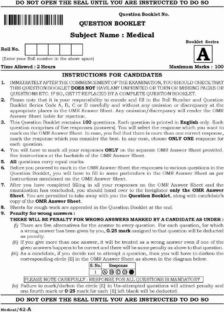 Screening Test Medical Officer (Group-A) – ESI Health Care 2023 — page 1 instructions scan PDF download