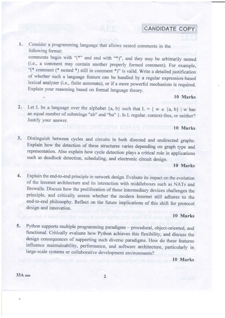 Haryana PGT CS 2025 Question Paper — page 1 instructions scan PDF download