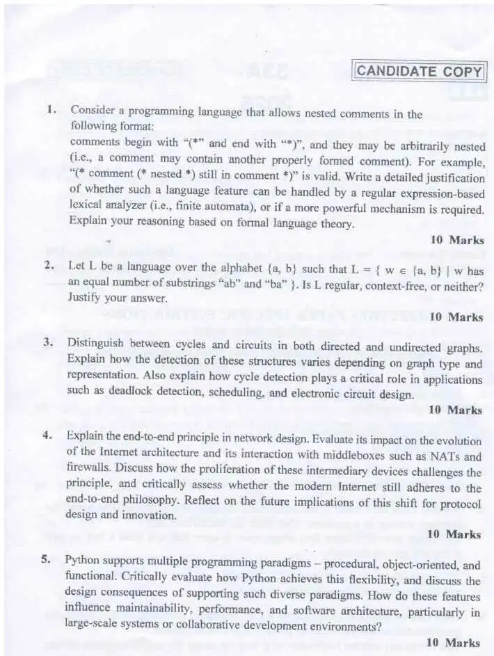 Haryana PGT CS 2025 Question Paper — page 1 instructions scan PDF download
