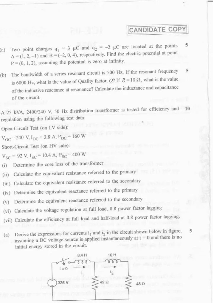 Lecturer in Instrument & Control Engineering 2025 ICE-05 question paper page 1 instructions scan PDF download