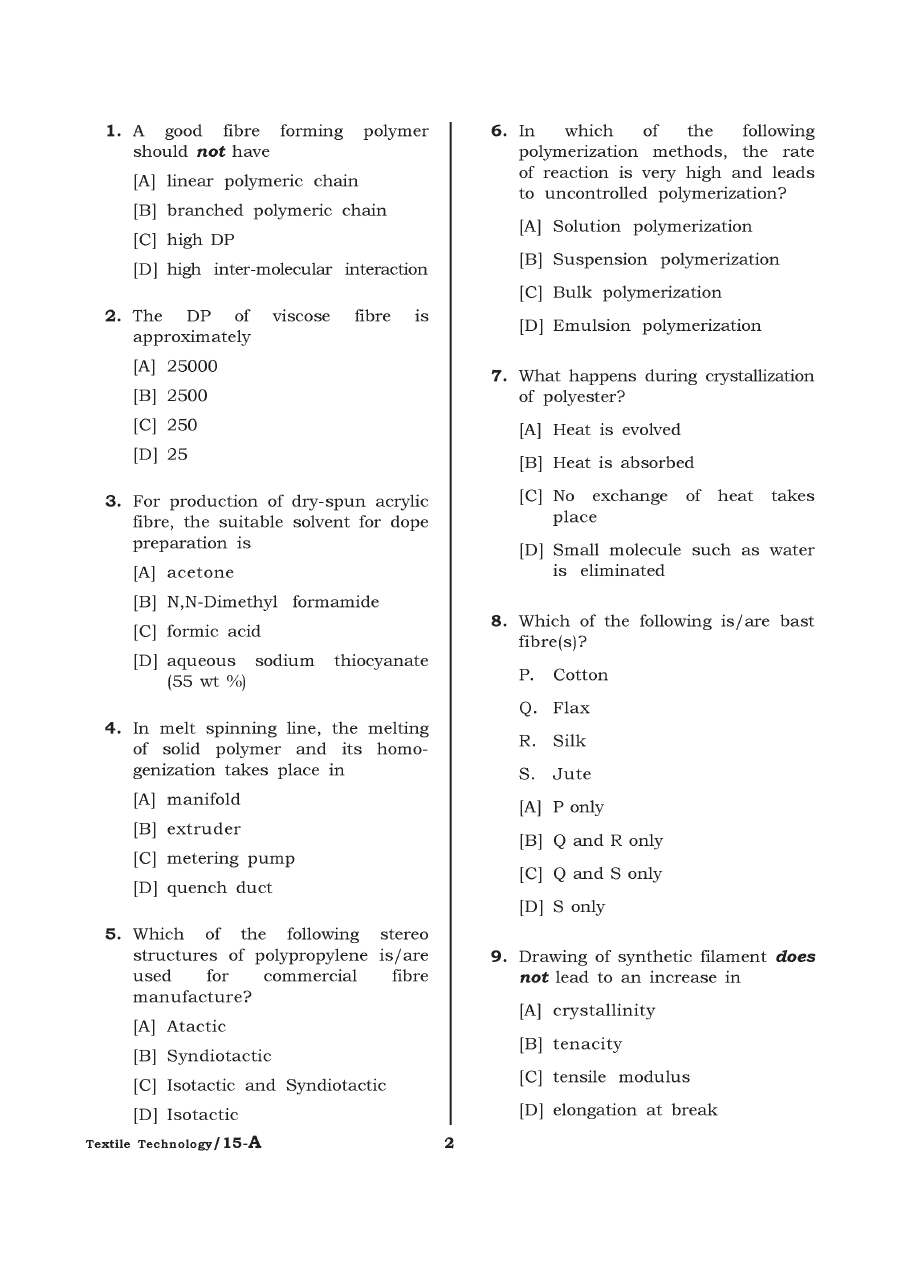 Haryana Lecturer Textile Tech 2021 MCQ Paper 15-A — page 1 instructions scan PDF download