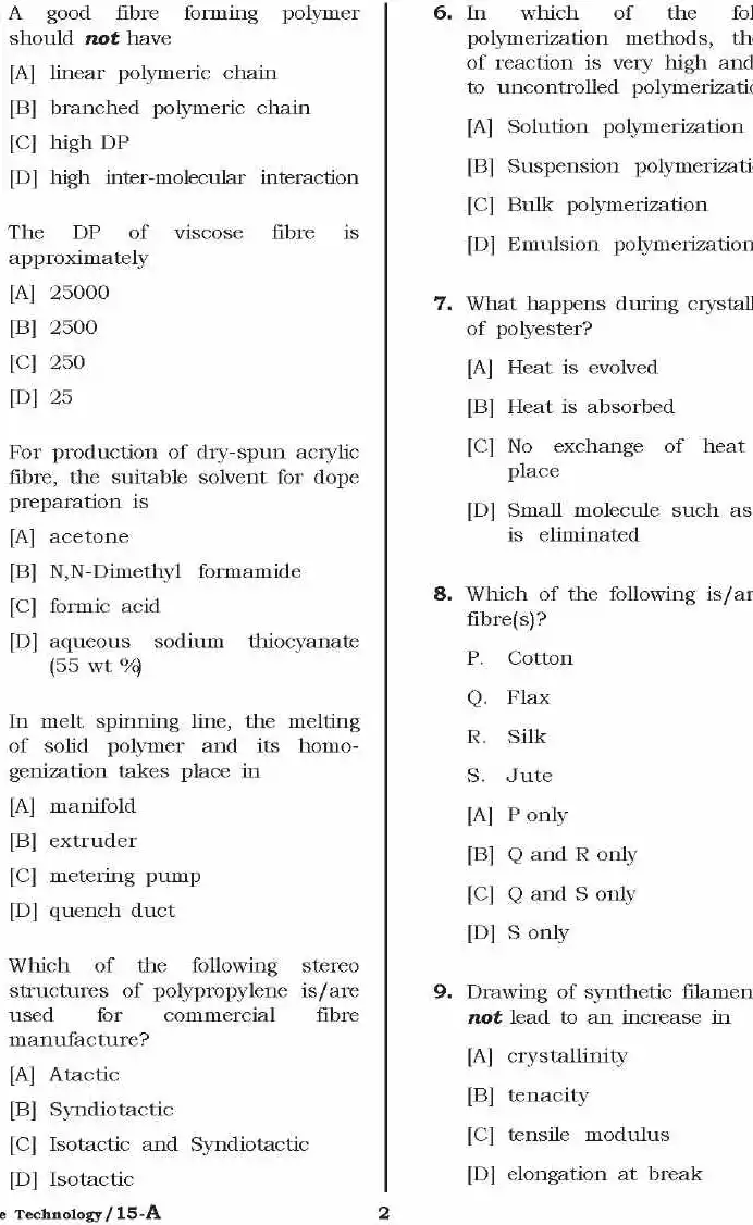 Haryana Lecturer Textile Tech 2021 MCQ Paper 15-A — page 1 instructions scan PDF download
