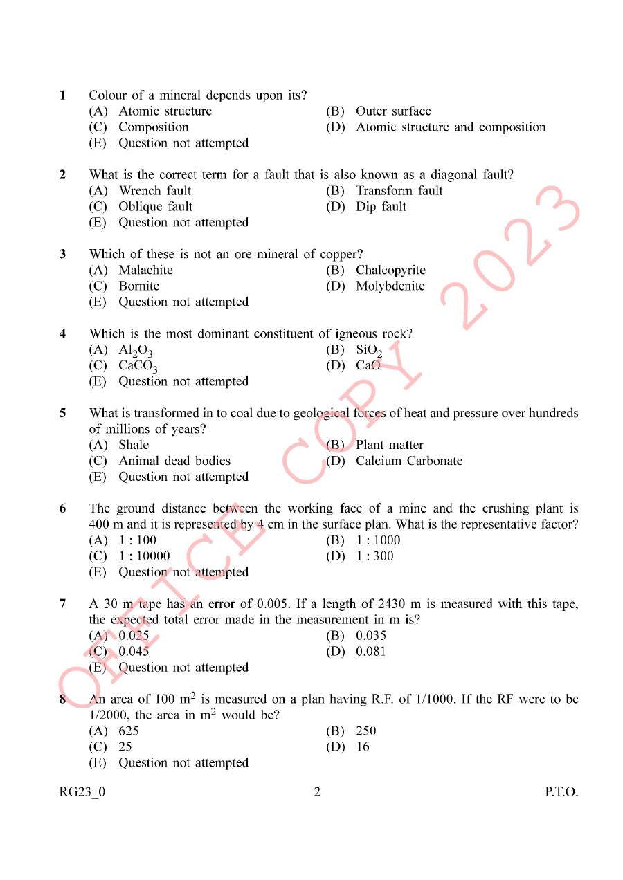 Mining Officer Screening 2023 – Haryana Mines & Geology Paper — page 1 instructions scan PDF download