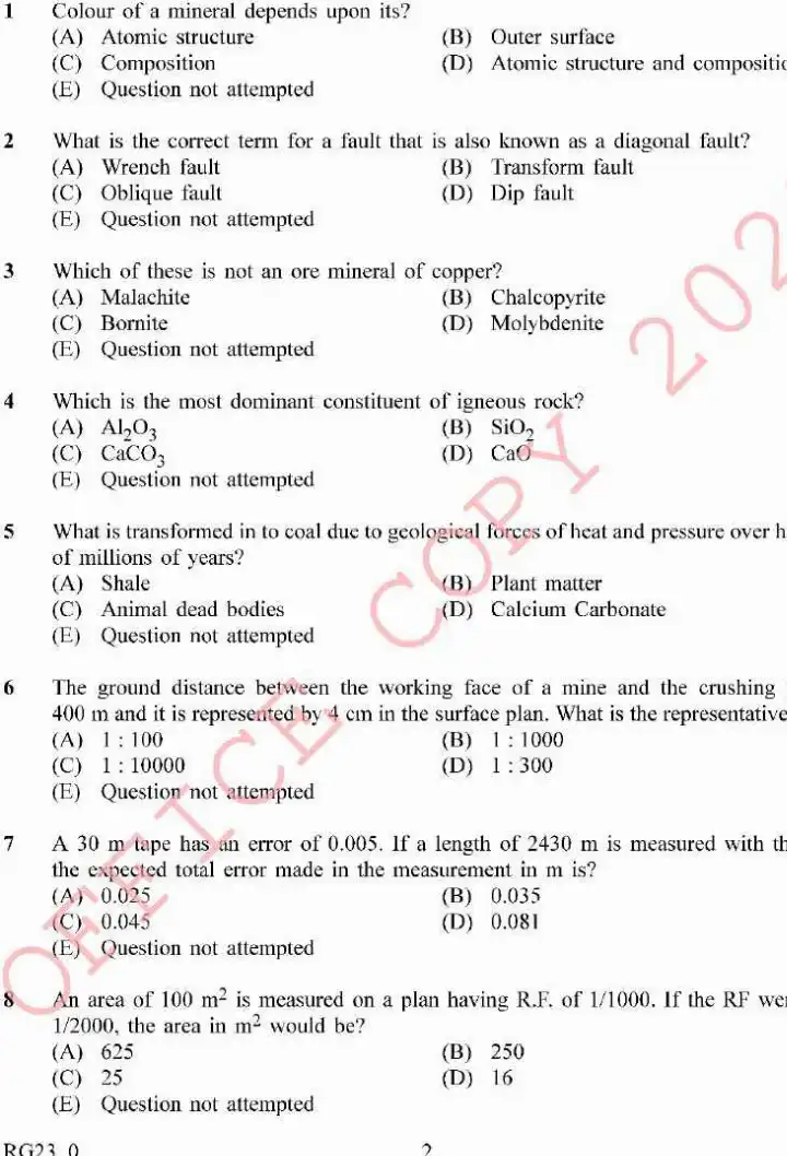 Mining Officer Screening 2023 – Haryana Mines & Geology Paper — page 1 instructions scan PDF download