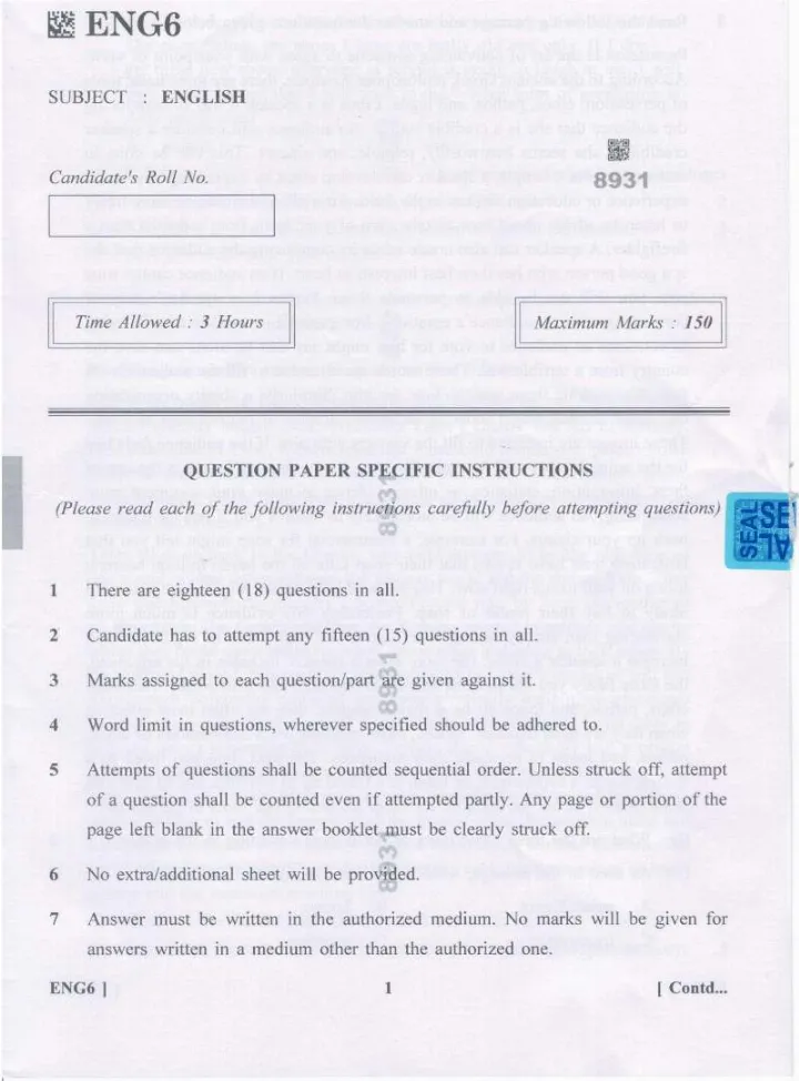 Haryana PGT English 2023 ENG6 — page 1 instructions scan PDF download