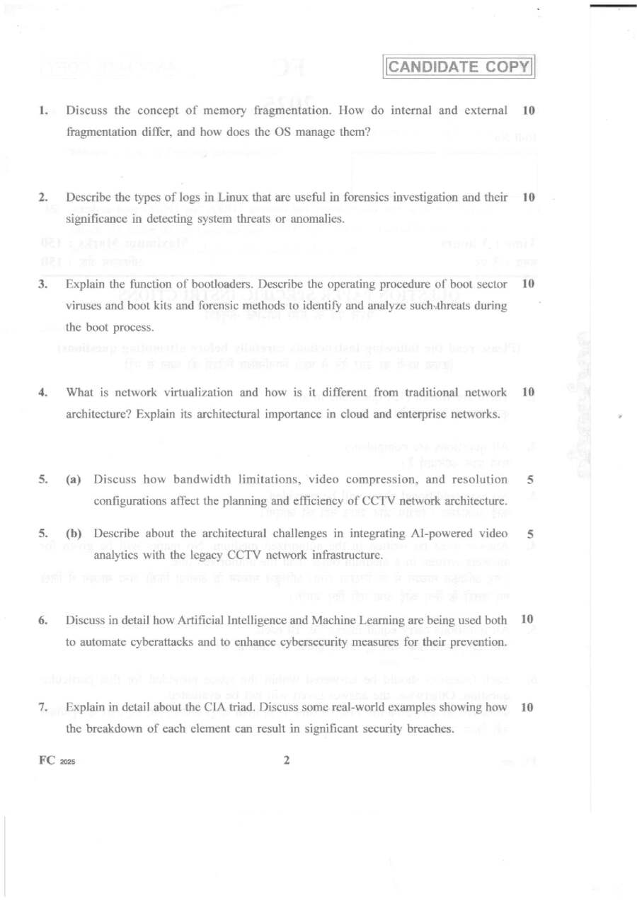 Haryana Govt Cyber Forensic Exam 2025 - AD/SO Paper — page 1 instructions scan PDF download
