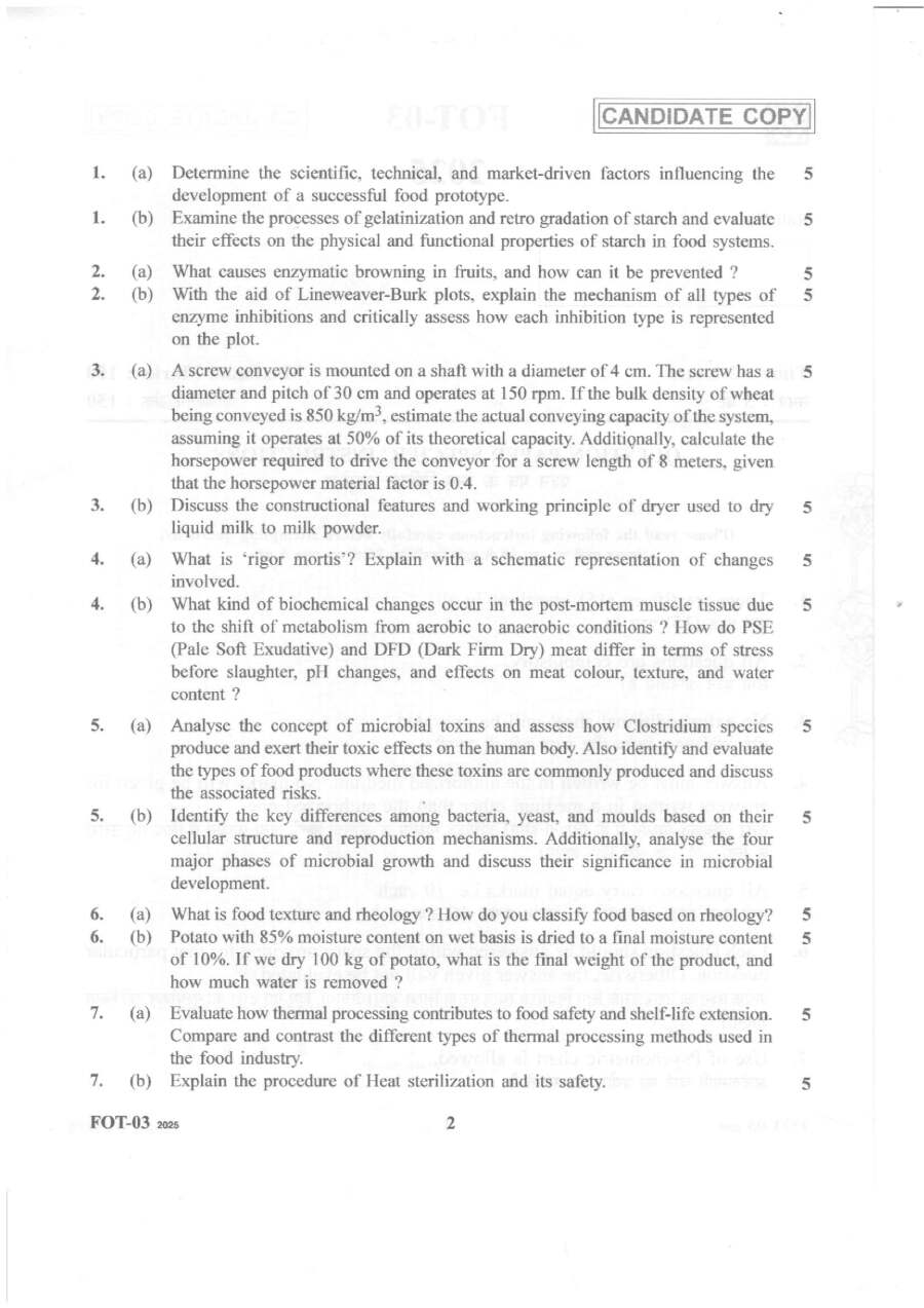 Haryana Lecturer Food Tech Paper 5263 2025 — page 1 instructions scan PDF download