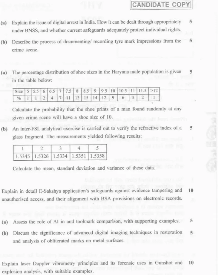 Haryana FSO Physics 2025 Forensic Question Paper — page 1 instructions scan PDF download