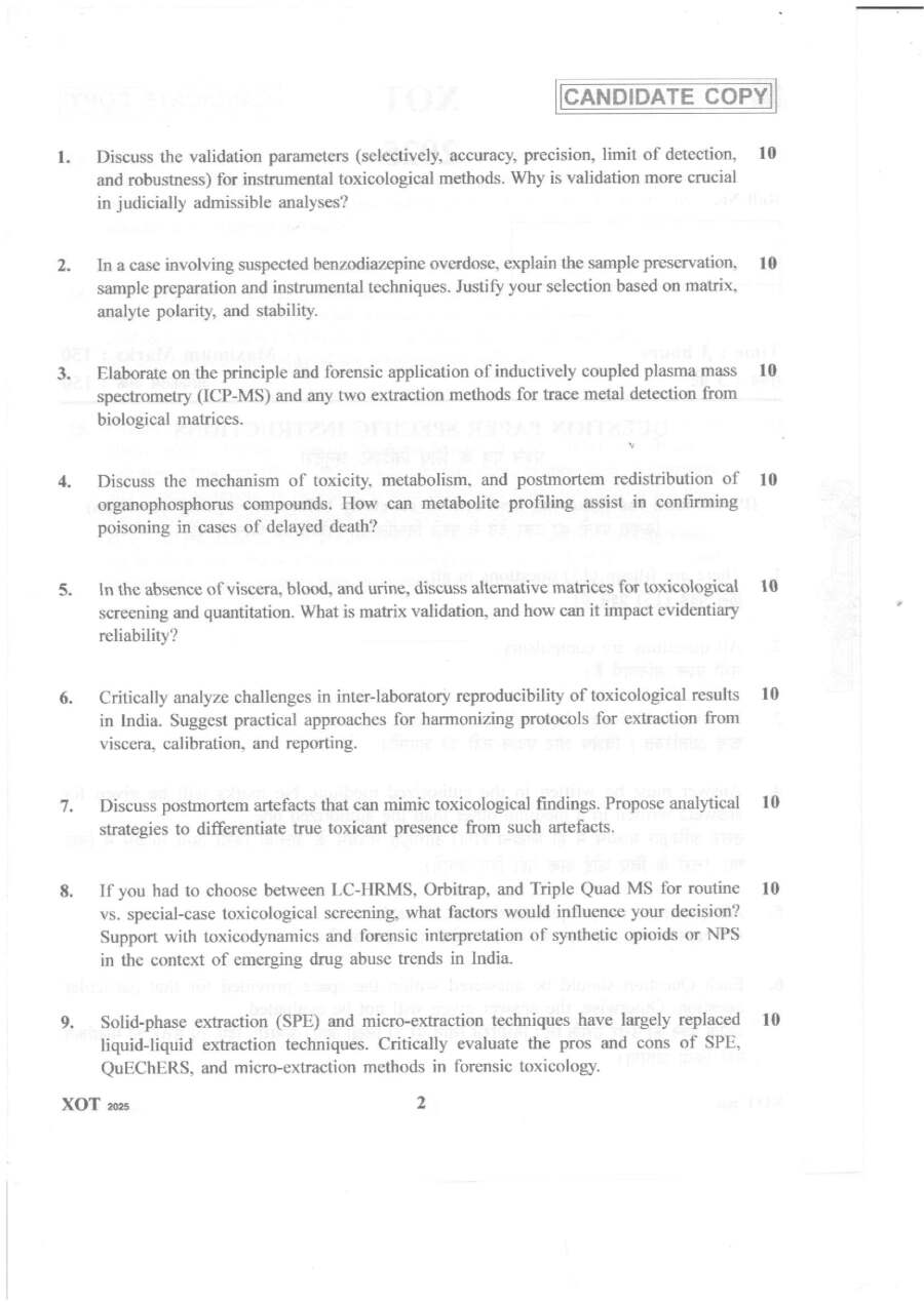 Assistant Director Toxicology Exam 2025 TOX 1 — page 1 instructions scan PDF download