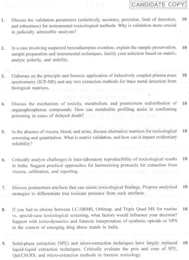 Assistant Director Toxicology Exam 2025 TOX 1 — page 1 instructions scan PDF download