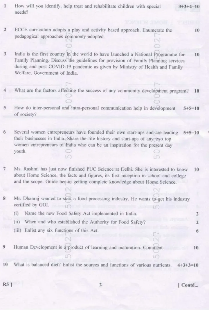 Home Science PGT 2023 Question Paper — page 1 instructions scan PDF download