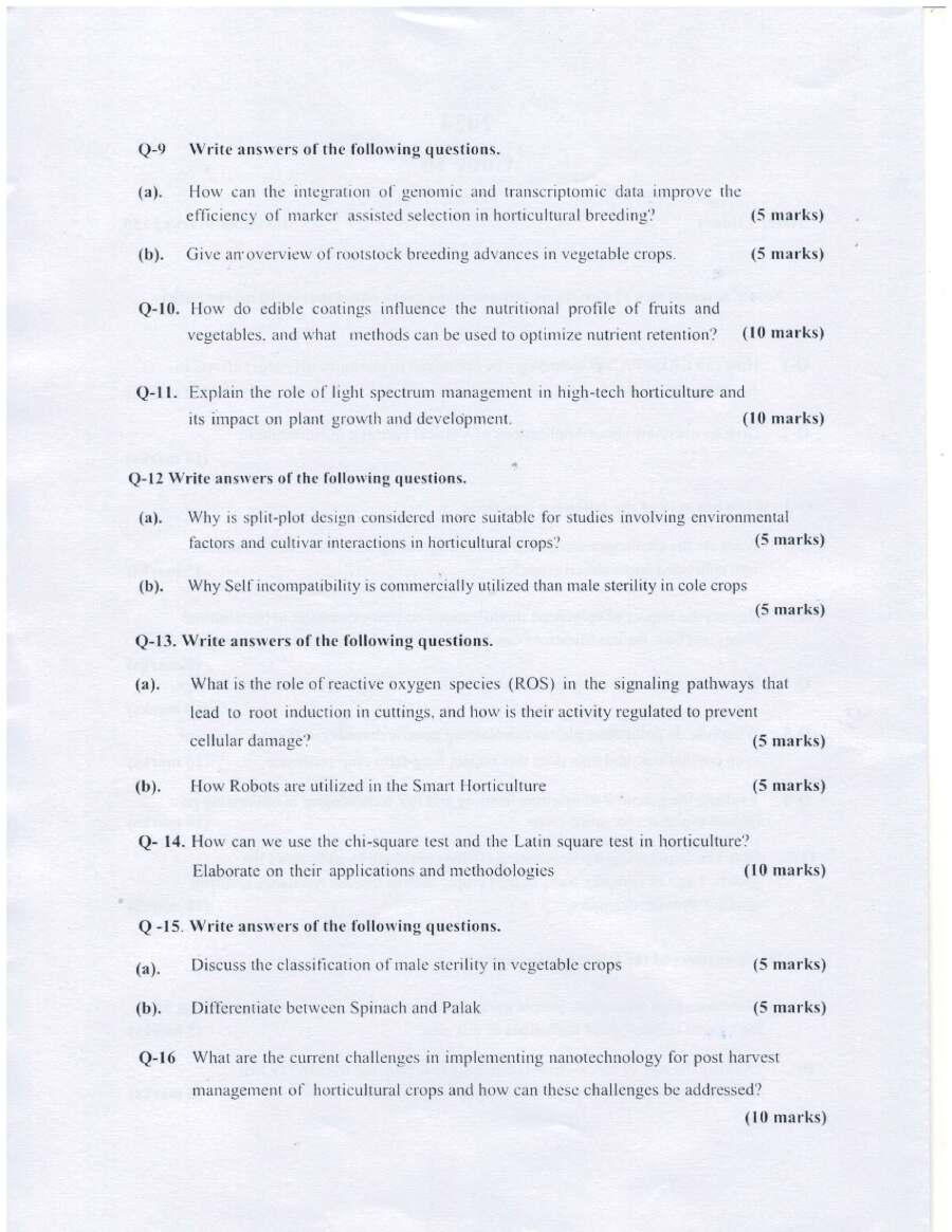Haryana HSDC Horticulture Exam 2024 Code 16 — page 1 instructions scan PDF download