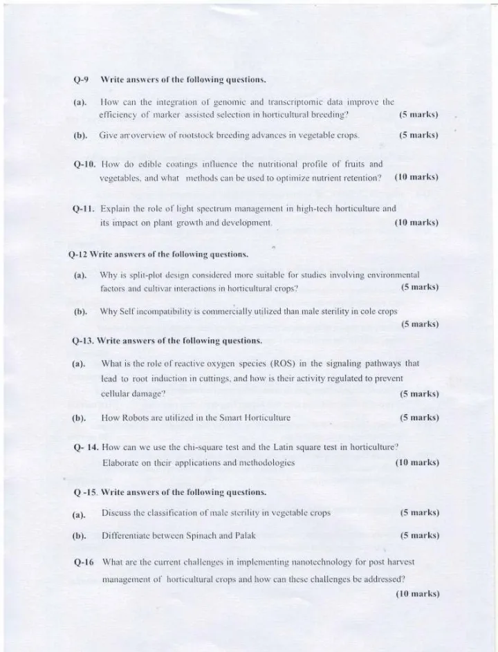 Haryana HSDC Horticulture Exam 2024 Code 16 — page 1 instructions scan PDF download