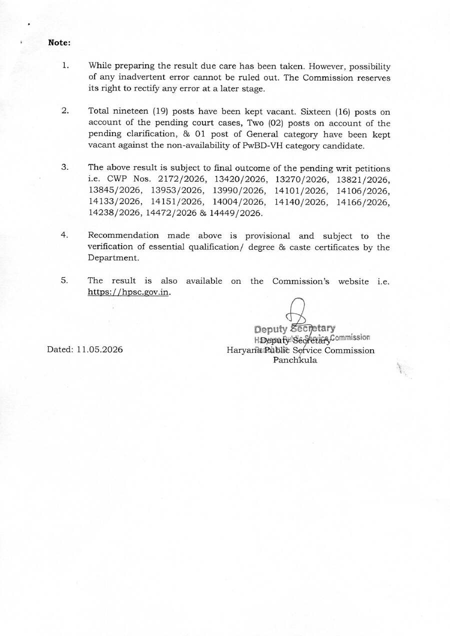 HPSC PGT English Final Result 2026 — page 1 instructions scan PDF download