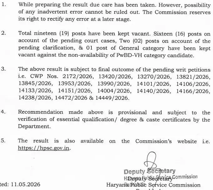 HPSC PGT English Final Result 2026 — page 1 instructions scan PDF download